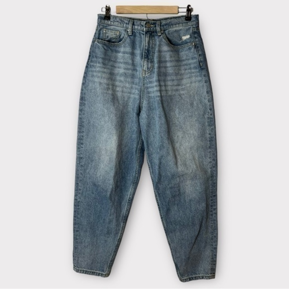 Weworewhat high rise whiskered distressed mom jeans